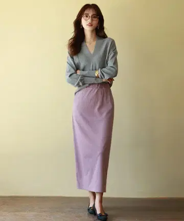 SAISON DE PAPILLON 리브 티셔츠 롱 내로우 스커트