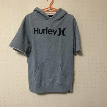 Hurley 그레이 후드 부착 숏 슬리브 후드티