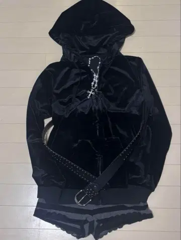 새상품급 헤이세이 갸루 y2k 벨로아 후드 부착 후드티 그런지