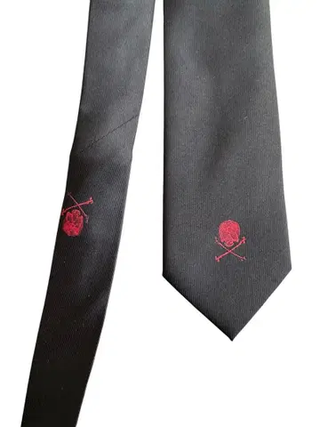 skull embroidery narrow silk tie