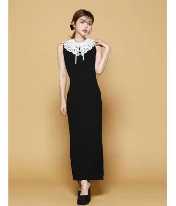 다리치 빅 칼라 리브 니트 원피스