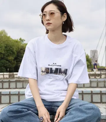 포토 프린트 숏 기장 셔츠