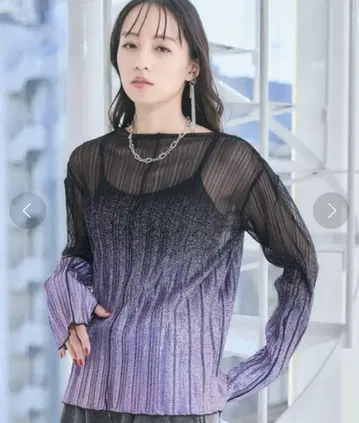 HARE 디자인 라메 시어 탑 퍼플 시스루 긴팔