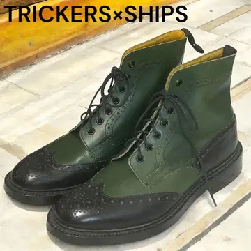 컨디션 최상 트리커스 x 쉽스 바이컬러 컨트리 부츠 그린 x 블랙 8