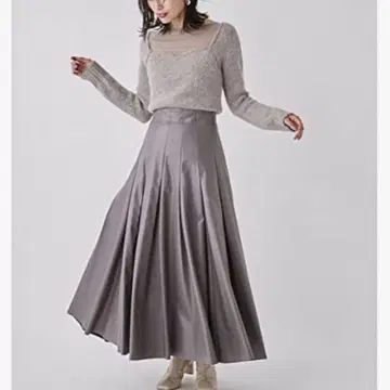 fray i.d 인조 가죽 턱 플레어 스커트 0 사이즈 모카