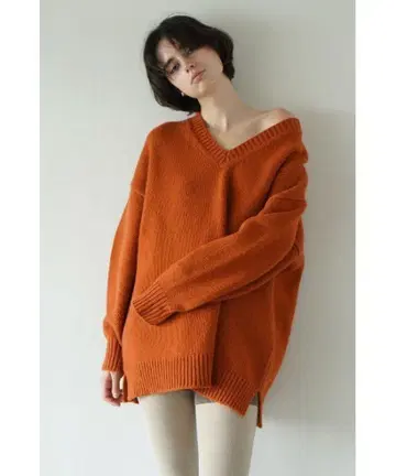 CLANE (클라네) OVER V NECK KNIT TOPS 니트 오렌지