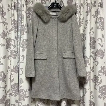 any SiS 그레이 울 혼방 퍼 장식 피 코트