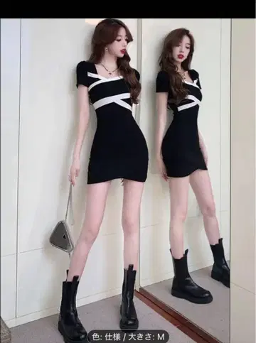 새상품 블랙과 화이트 스트라이프 반팔 미니 원피스 M 사이즈