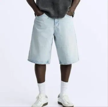 ZARA 남성용 BAGGY-FIT 버뮤다 쇼츠 EU36 라이트 블루