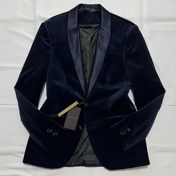 택 포함 새상품 ZARA 벨로아 자켓 한정판 턱시도 광택 네이비