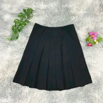COMME CA DU MODE 플리츠 스커트 (9) 블랙 무릎 기장 무지