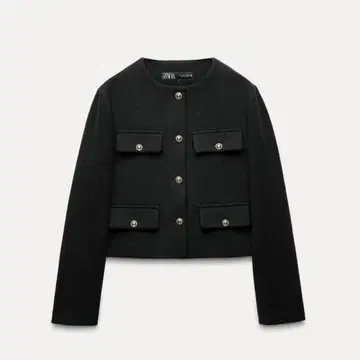 ZARA 플랩 크롭 노카라 자켓 블랙