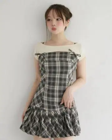 andmary Karen 체크 미니 드레스 베이지