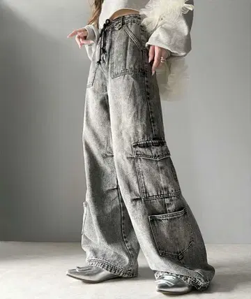 그레이 와이드 데님 팬츠