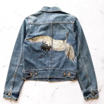 새상품급 주카 zucca 데님 자켓 일본풍 패턴 백조