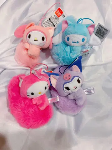 산리오 캐릭터즈 헤이세이 복슬복슬 꼬리 마스코트 전 4종 컴프 세트
