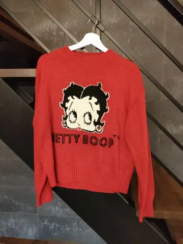 Betty Boop 긴팔 니트 스웨터 38/M 레드
