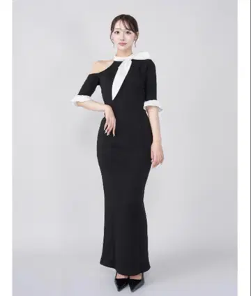 Darich 빅 리본 원 숄더 롱 원피스 블랙