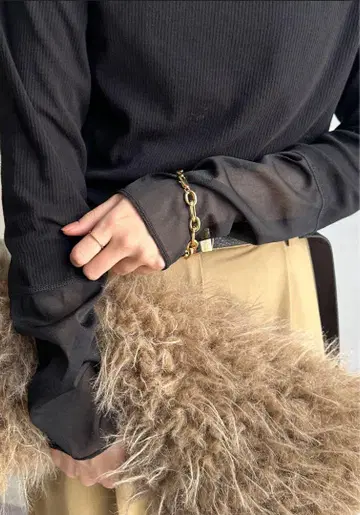 새상품급 doudou 소매 시어 리브 TEE 블랙