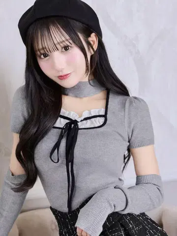 미셸 마카롱 초커 니트탑
