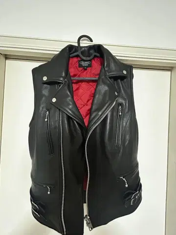 HORN WORKS 블랙 가죽 더블 라이더스 베스트 M 사이즈