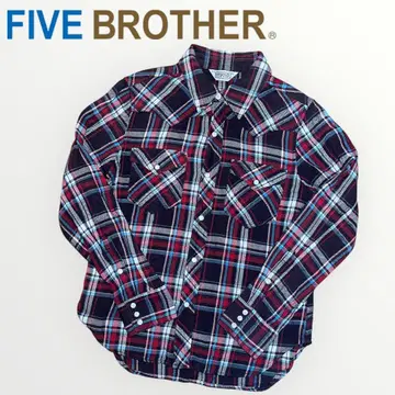 90s 삼각형 택 FIVE BROTHER 플란넬 셔츠 S 체크 빨간색