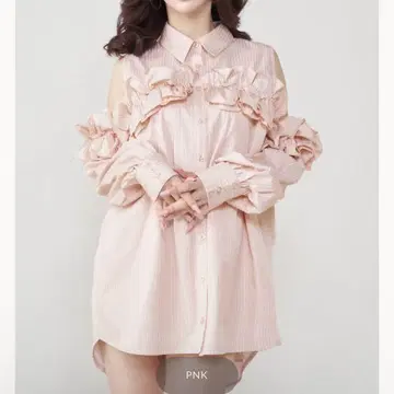 다리치 스트라이프 핑크 튜닉 원피스