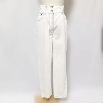 아메리(AMERI) 하이웨스트 화이트 데님 팬츠 25 대비 스티치