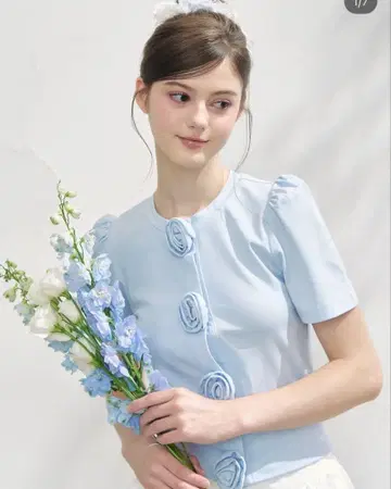 Rose flower motif short sleeve cardigan