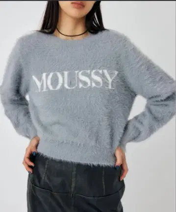 MOUSSY 샤기 로고 니트 그레이
