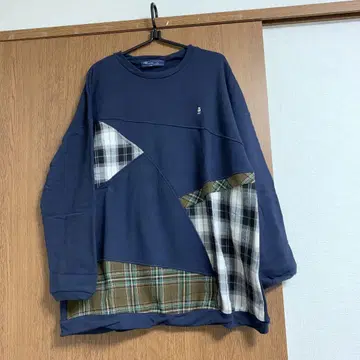 네이비 체크 무늬 패치워크 트레이닝복 D.S.C