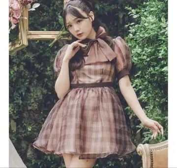 Me roir 체크 오간자 원피스 브라운