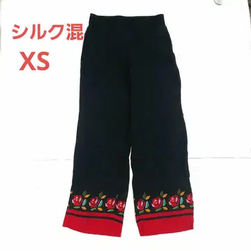 케이트 스페이드 장미 꽃무늬 와이드 팬츠 실크 혼방 네이비