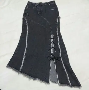 MAMC 머메이드 스커트 슬릿 리본 블랙 계열 S