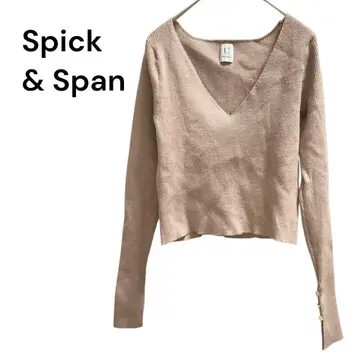 Spick & Span V넥 리브 니트 풀오버 숏 기장