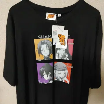 SHAMAN KING 블랙 T셔츠 3L 남성용 로고 자수