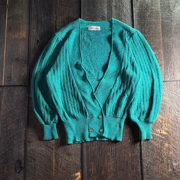 구제 의류 가디건 빈티지 니트 3D 니트 에메랄드 그린