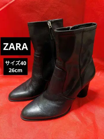 ZARA 리얼 가죽 하이힐 앵클 부츠 블랙 사이드 지퍼