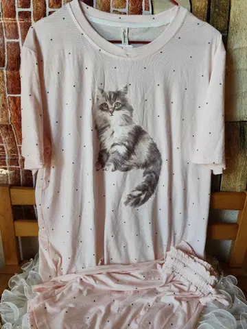 고양이 프린트 룸웨어 보송보송 촉촉 부드러운 원단 셋업