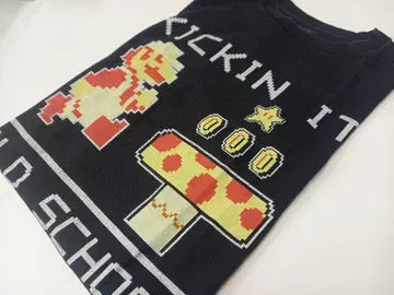 레어 패턴! 슈퍼 마리오 T셔츠 KICK IN IT 블랙 M 사이즈