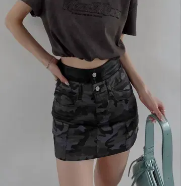 MENOT 더블 허리 밀리터리 미니 스커트 그레이