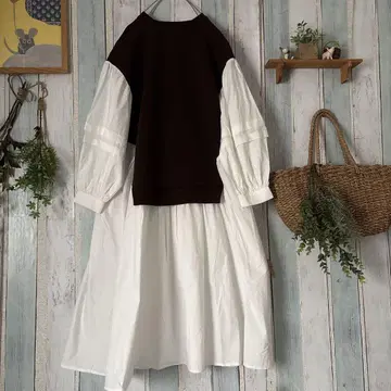 택 포함 새상품 SAISON DE PAPILLON 긴팔 도킹 셔츠 원피스