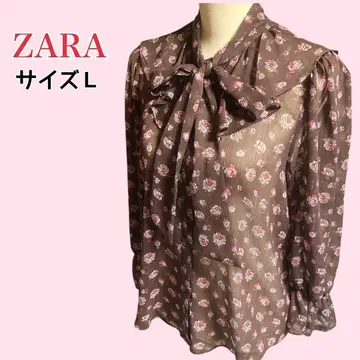 ZARA 꽃무늬 장미 로즈 프릴 보우 타이 리본 시어 블라우스 L