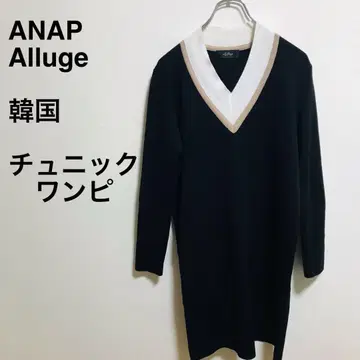 스웨터 ANAP V넥 튜닉 원피스 블랙 얇은 소재 프리 사이즈 한국