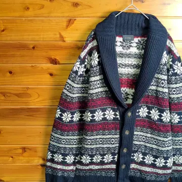 가디건 숄카라 노르딕 페어아일 기하학 패턴 울 M