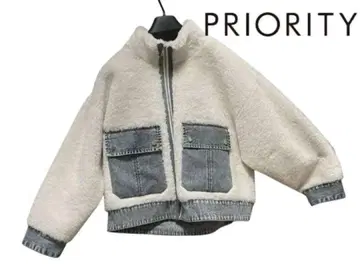 새상품급 PRIORITY 보아 x 데님 절개 페이크 무스탕 자켓