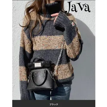 JaVa 자바 콜라보 컬러 네프 터틀넥 보더 니트 L 사이즈