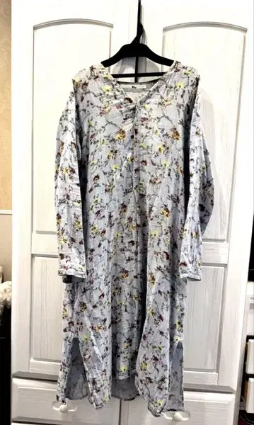 45rpm 꽃무늬 긴팔 원피스 블루 그레이