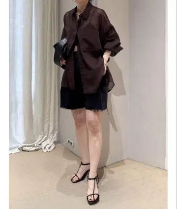 스타일 믹서기 루즈 포켓 시어 셔츠
