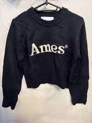 AMESWORLDWIDE 로고 네이비 크롭 스웨터